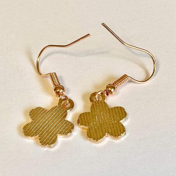 Hibiscus Flower Earrings Rose Gold Plated Enamel Peach Pink Dangle Dainty Island - Picture 9 of 12